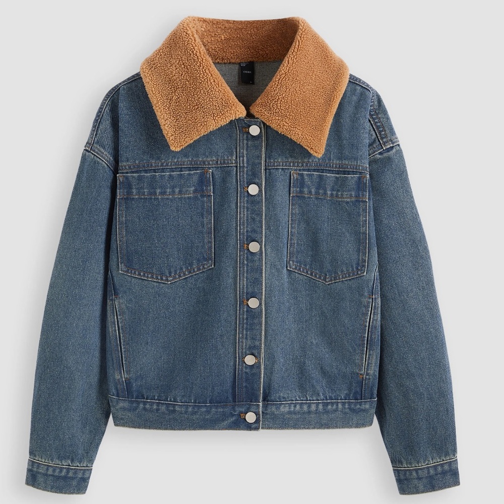 CIDER Plus Size teddy collar patchy denim jacket